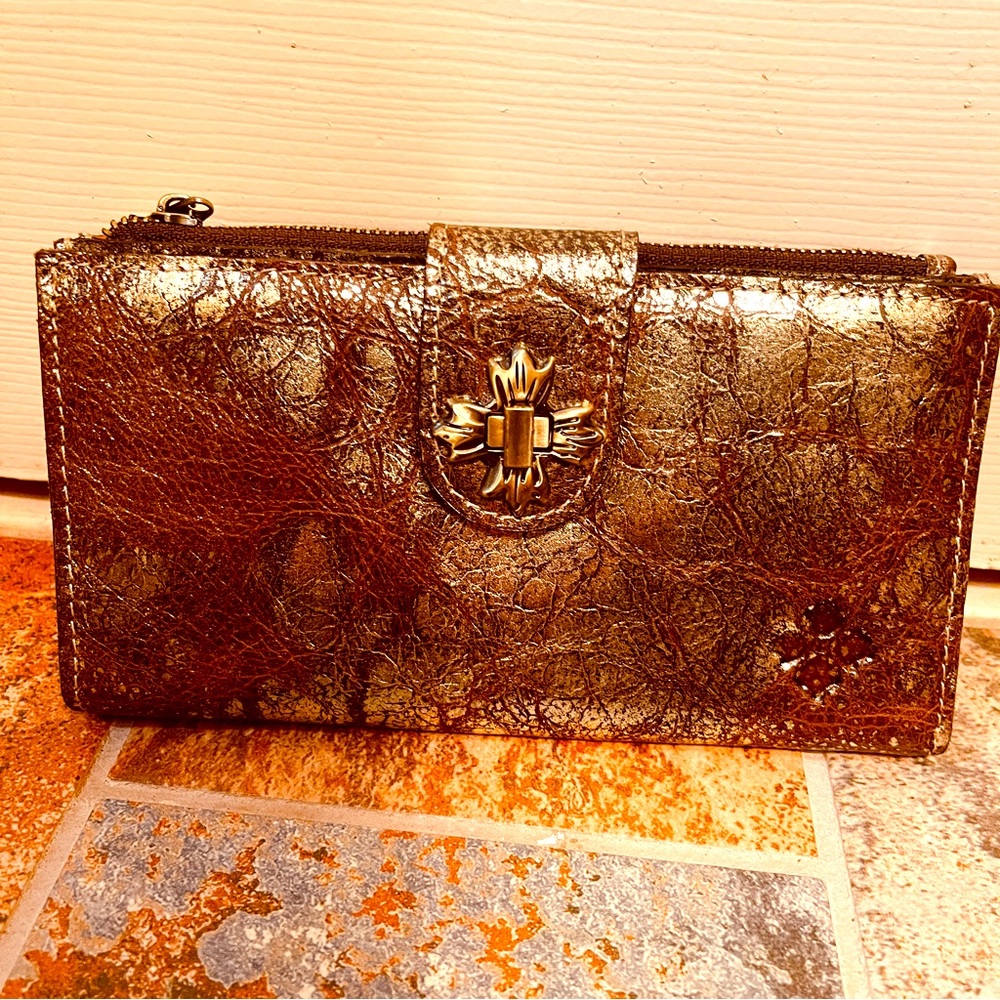 Patricia Nash Metallic Gold  & Chocolate Leather Wallet!